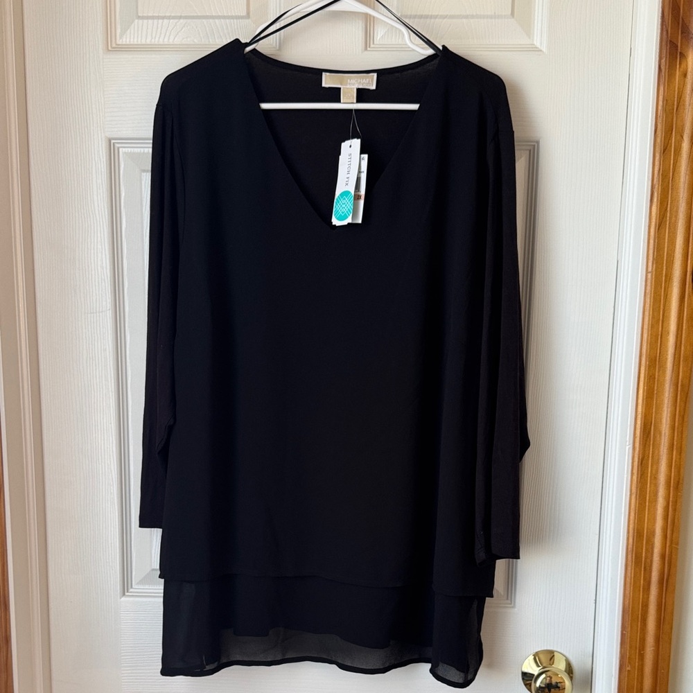 MICHAEL Michael Kors Black V-Neck Chiffon-Layer Top